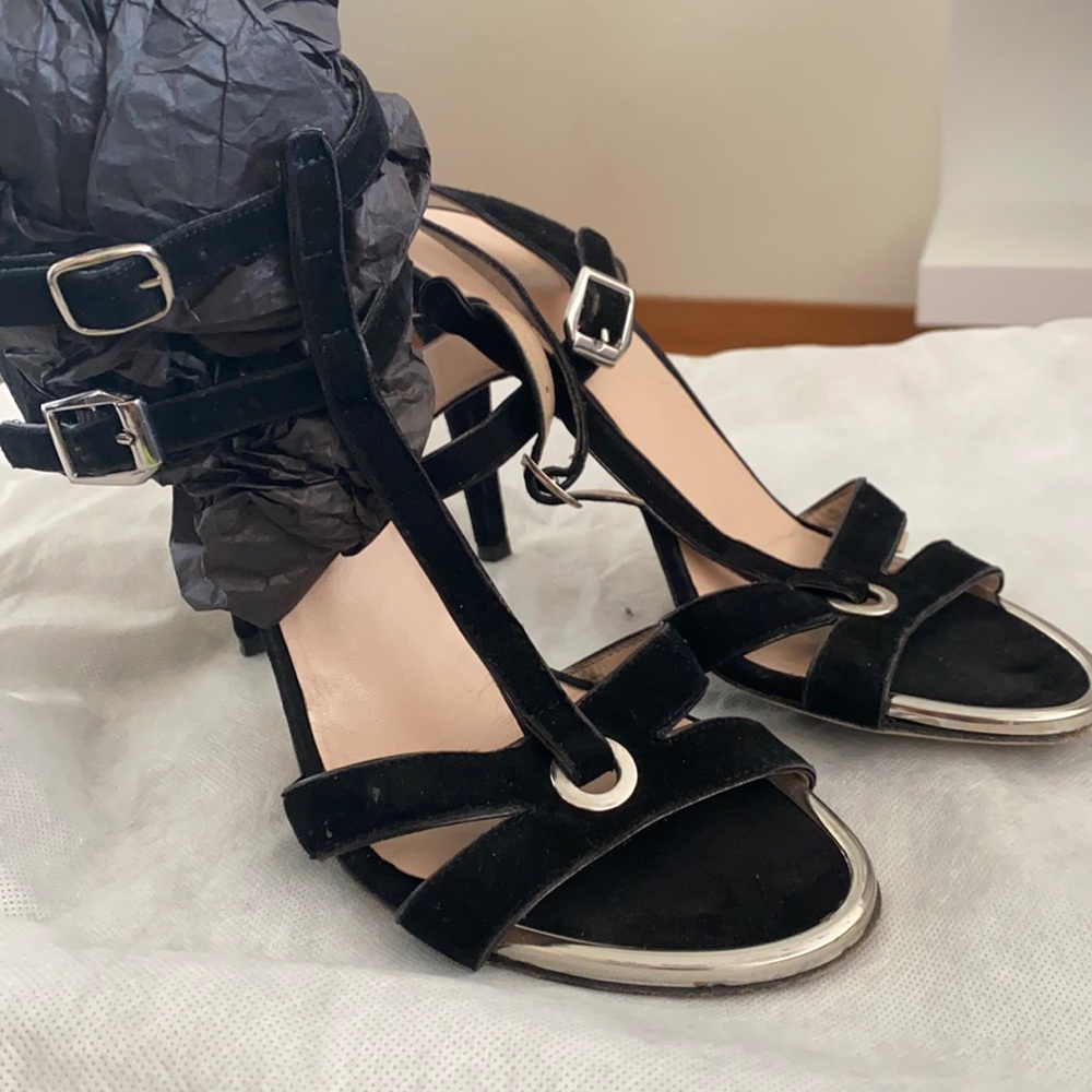 Black Stuart Weitzman sandal strappy silver chrome